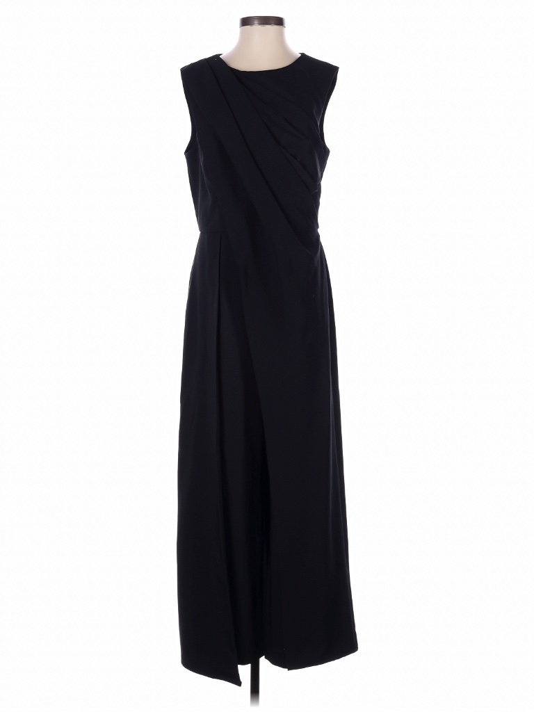 Kay Unger Black Wide Leg Jumpsuit Size 4 Ruched Draped Overlay Formal